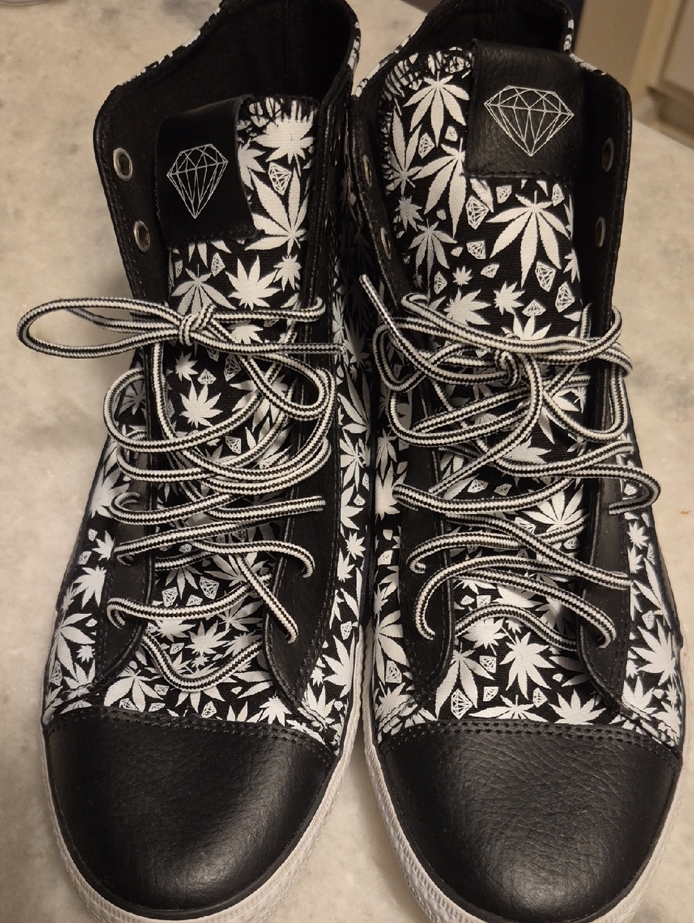 Diamond Supply Co. Black & White Leaf-Print Lace-Up High Tops